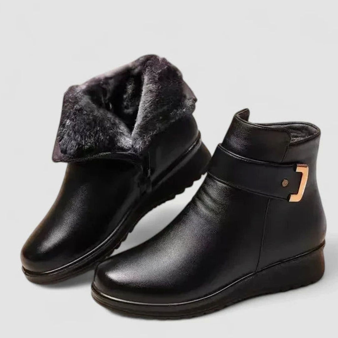 Women's Orthopedic Faux-Leather Fleece-Lined Wedge Ankle Boots