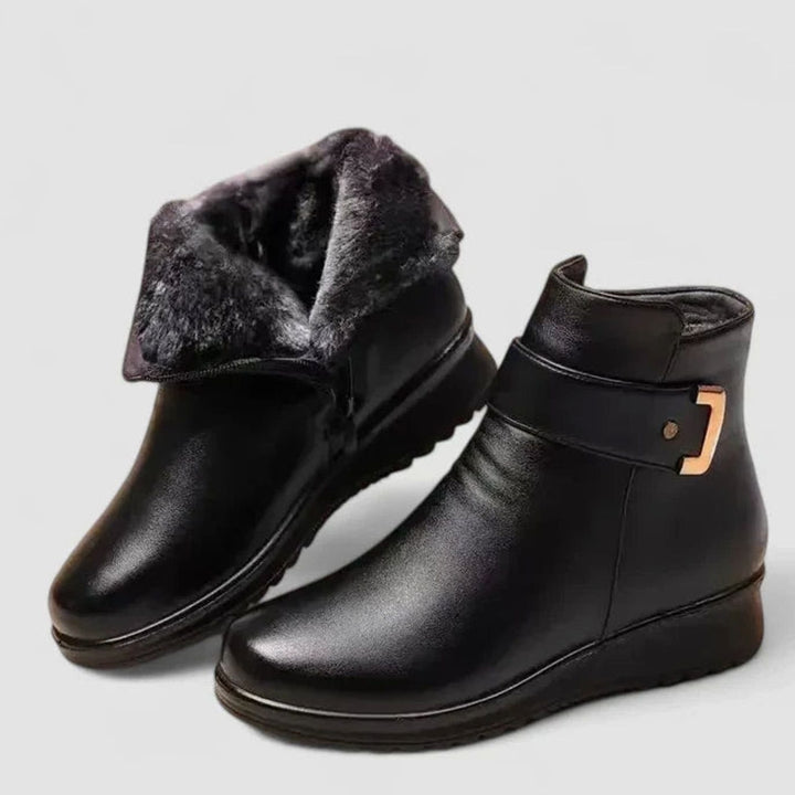 Women's Orthopedic Faux-Leather Fleece-Lined Wedge Ankle Boots