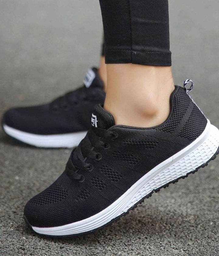 Women's Orthopedic Gel-Cushioned Lace-Up Knit Trainers - Black