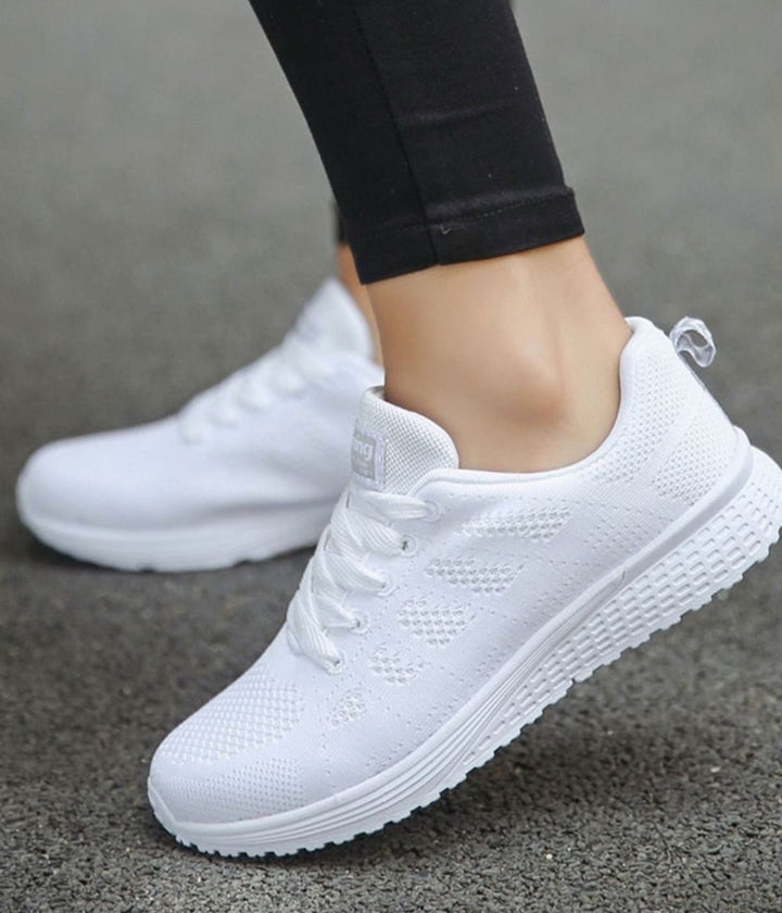 Women's Orthopedic Gel-Cushioned Lace-Up Knit Trainers - White