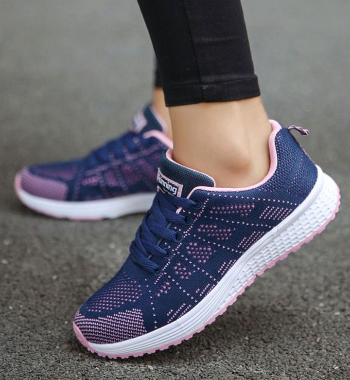 Women's Orthopedic Gel-Cushioned Lace-Up Knit Trainers - Blue