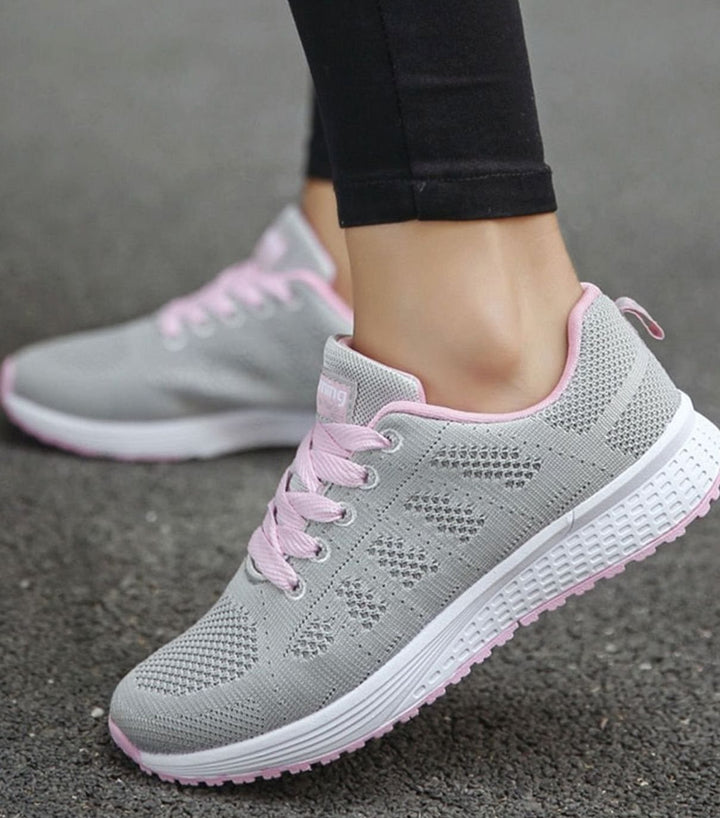 Women's Orthopedic Gel-Cushioned Lace-Up Knit Trainers - Pink