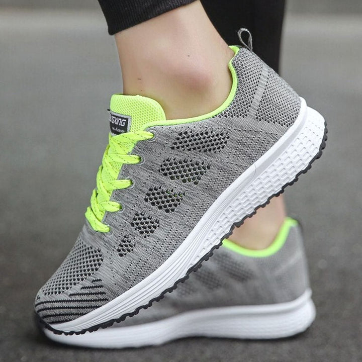 Women's Orthopedic Gel-Cushioned Lace-Up Knit Trainers - Green