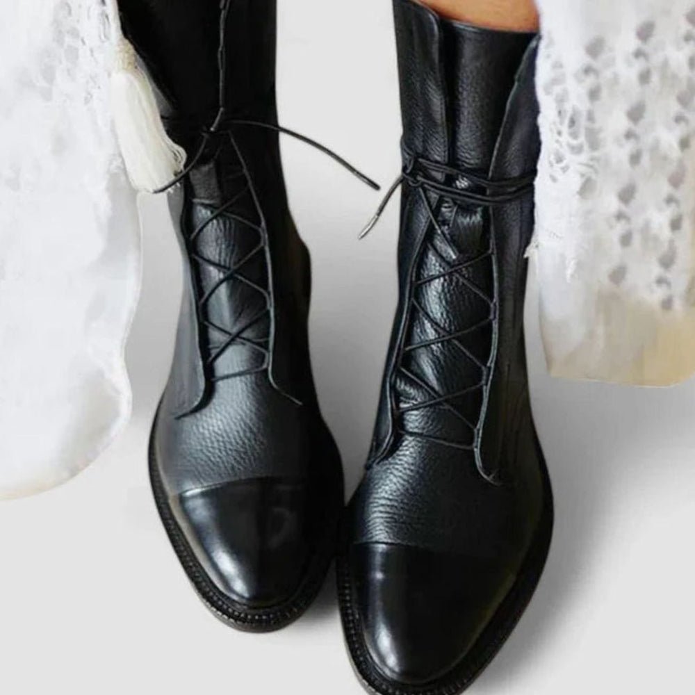 Women's Orthopedic Lace-Up Ankle Boots Arch Support - Black