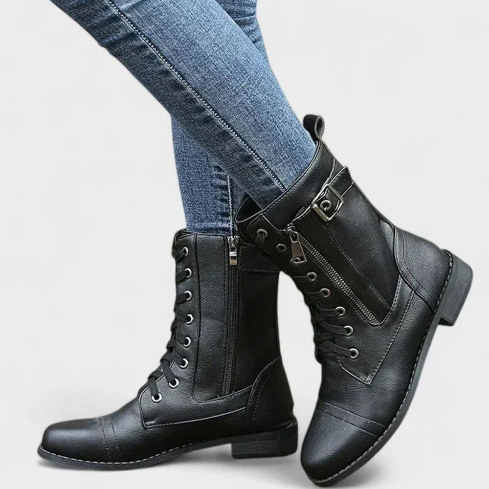 Women's Orthopedic Lace-Up Side-Zip Mid-Calf Combat Boots