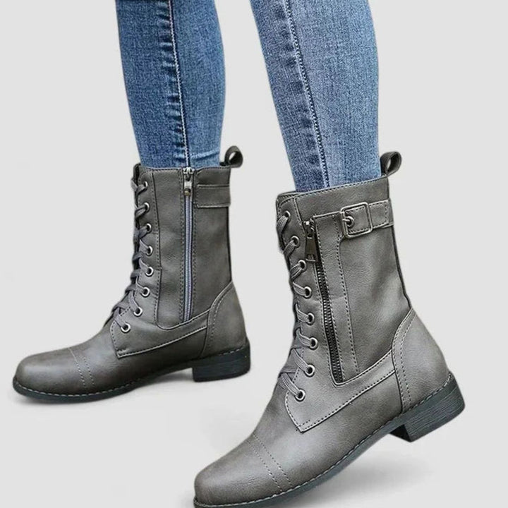 Women's Orthopedic Lace-Up Side-Zip Mid-Calf Combat Boots - Grey