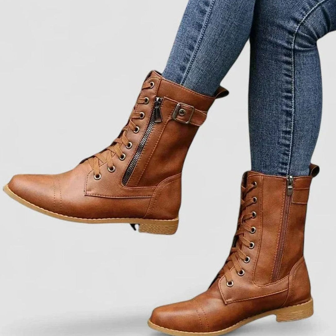 Women's Orthopedic Lace-Up Side-Zip Mid-Calf Combat Boots