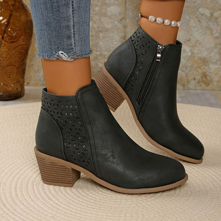 Women's Orthopedic Laser-Cut Block-Heel Ankle Boots