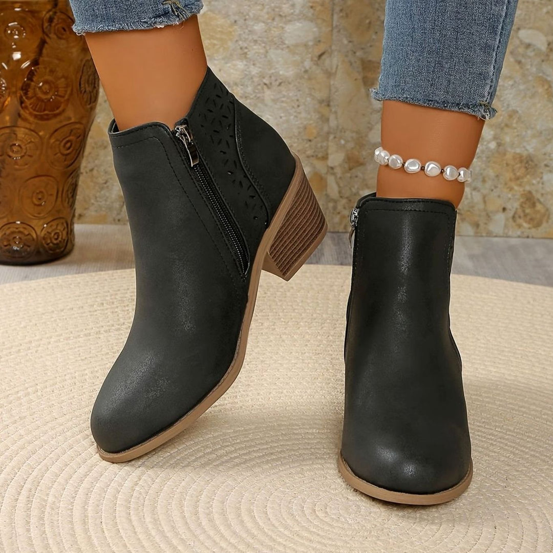 Women's Orthopedic Laser-Cut Block-Heel Ankle Boots
