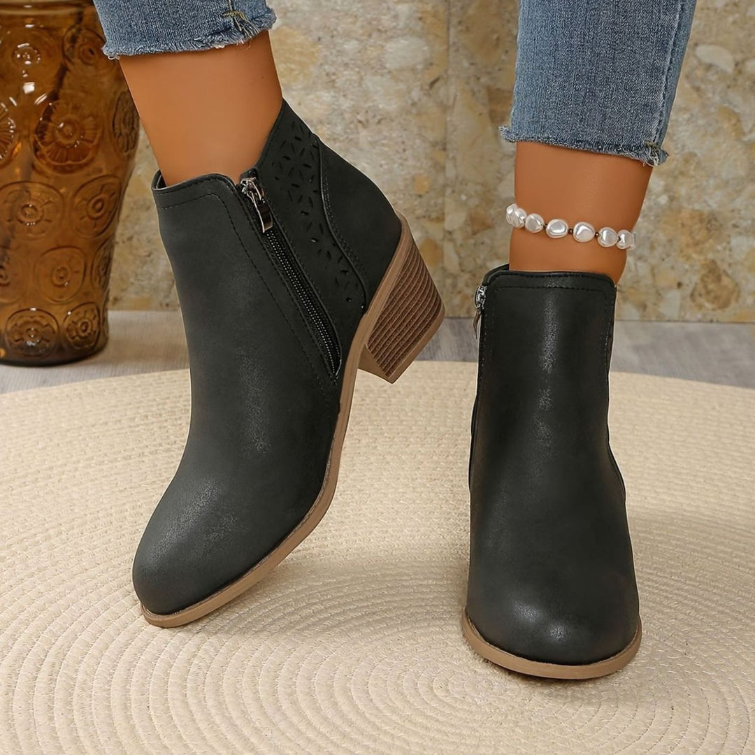 Women's Orthopedic Laser-Cut Block-Heel Ankle Boots