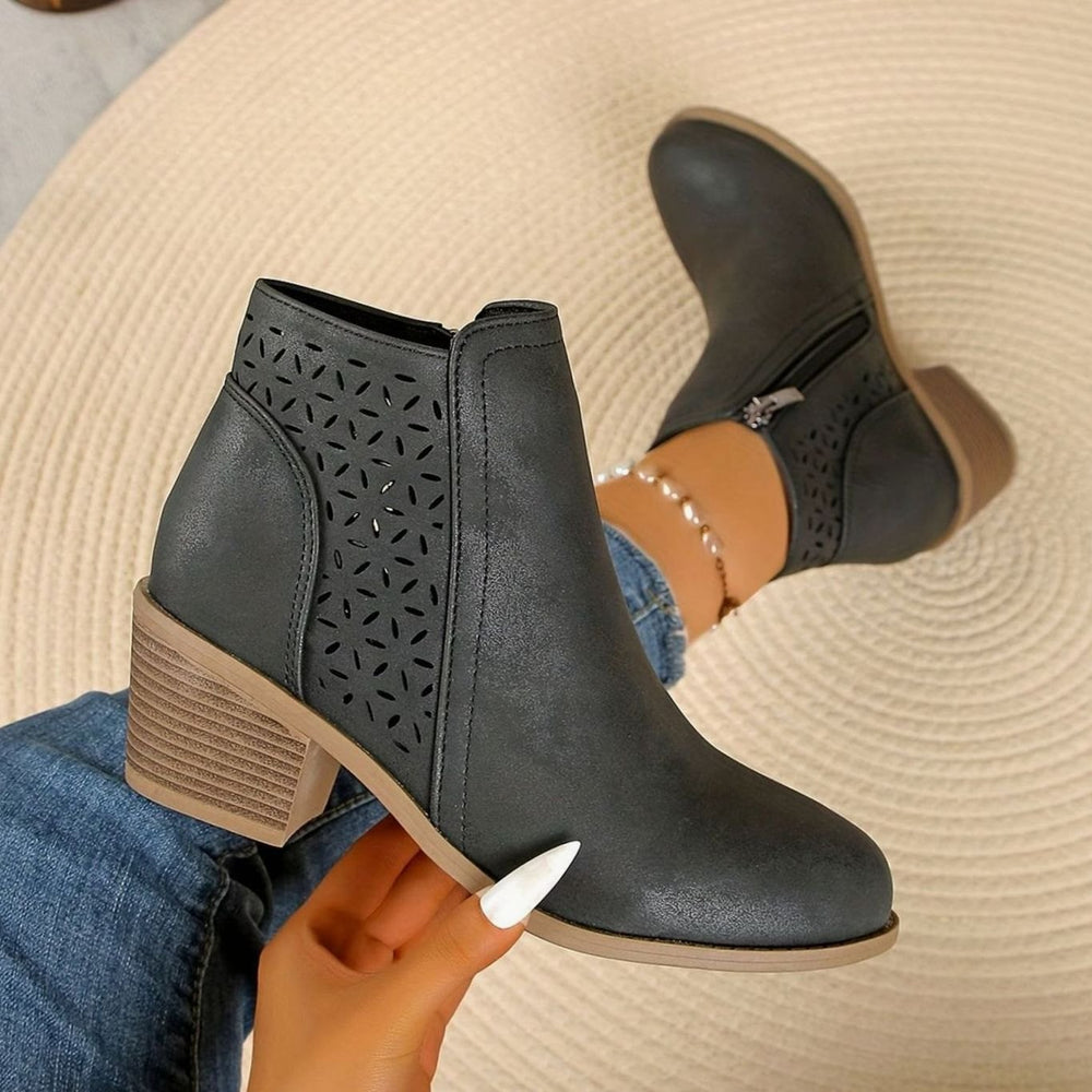 Women's Orthopedic Laser-Cut Block-Heel Ankle Boots