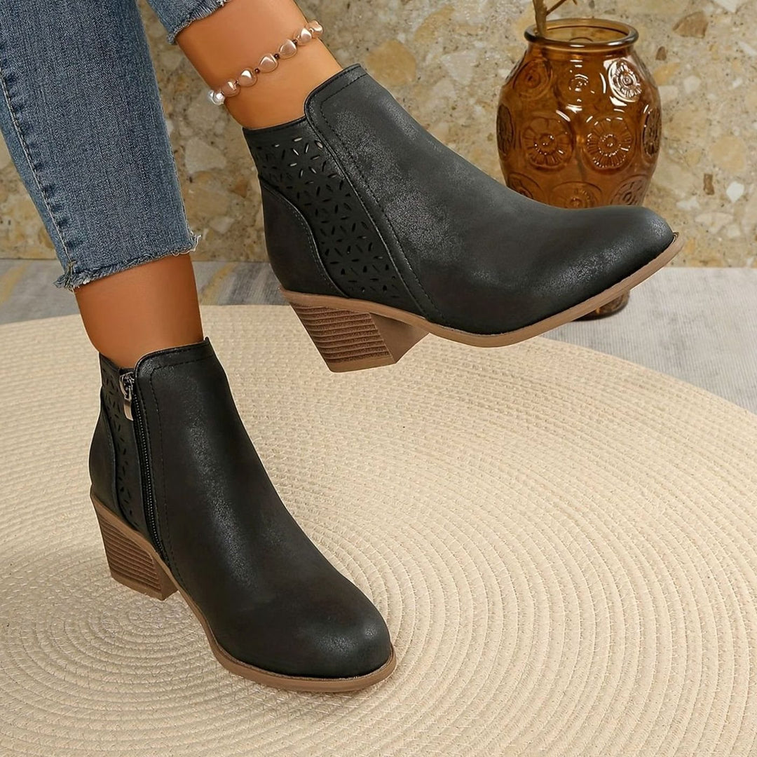 Women's Orthopedic Laser-Cut Block-Heel Ankle Boots