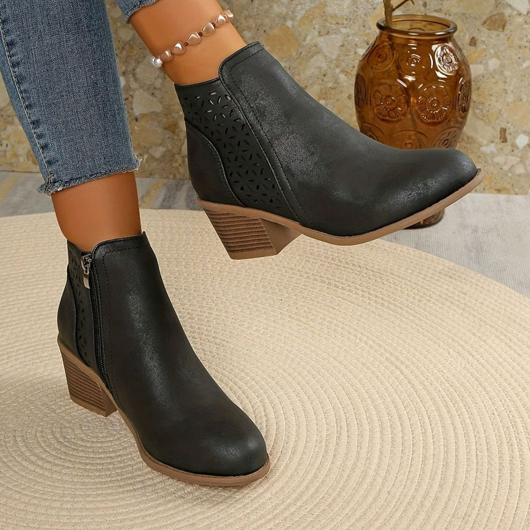 Women's Orthopedic Laser-Cut Block-Heel Ankle Boots