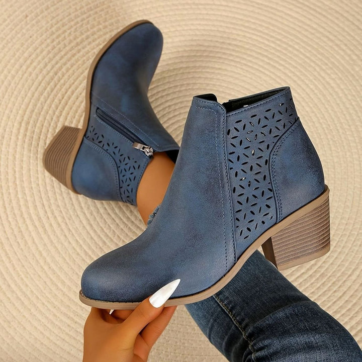 Women's Orthopedic Laser-Cut Block-Heel Ankle Boots - Blue
