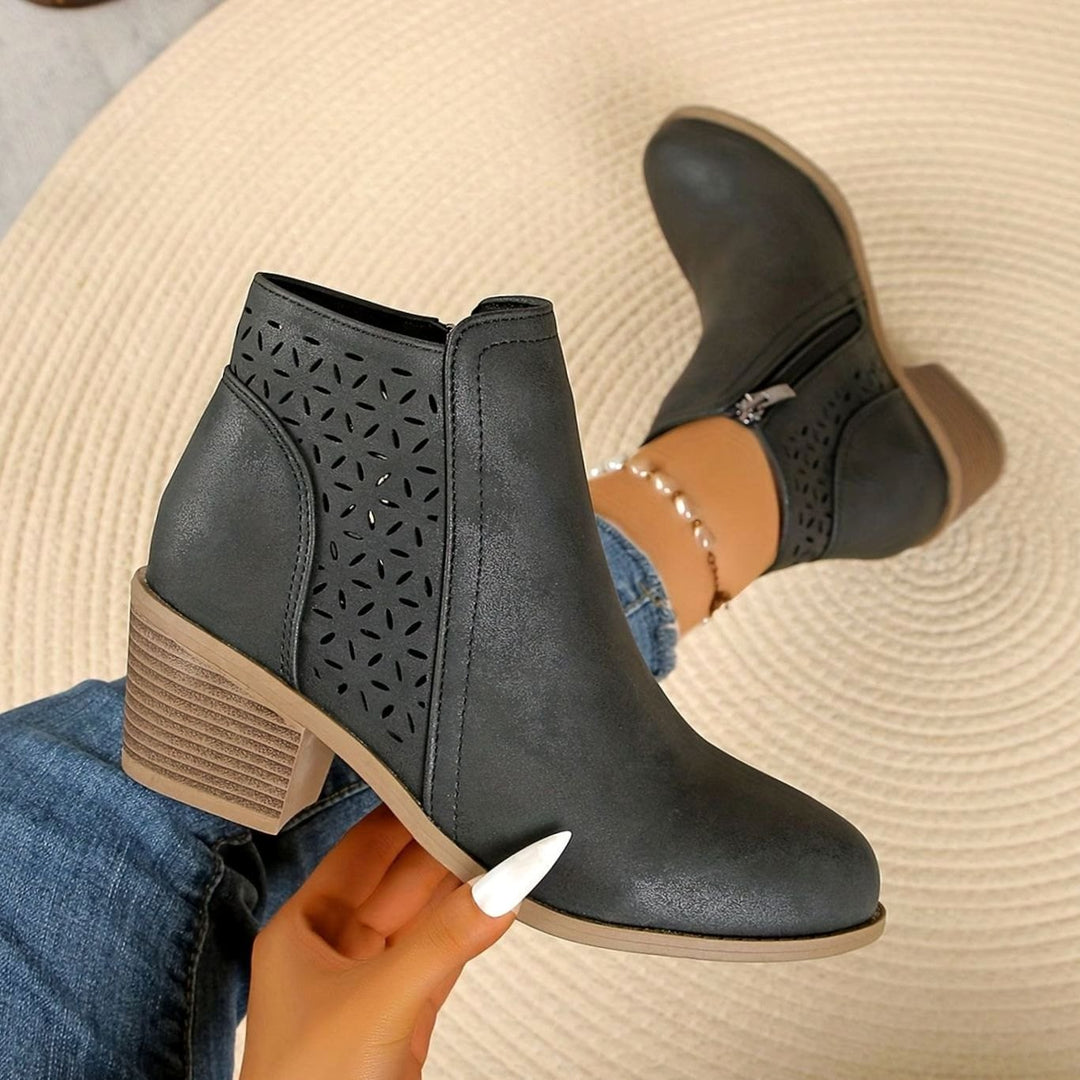 Women's Orthopedic Laser-Cut Block-Heel Ankle Boots - Black