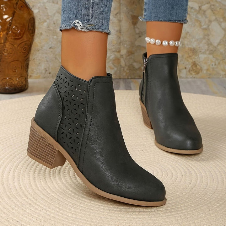 Women's Orthopedic Laser-Cut Block-Heel Ankle Boots