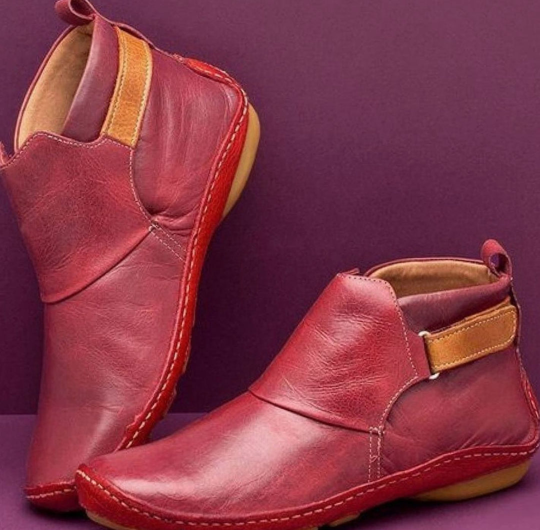 Women's Orthopedic Leather Ankle Boots Slip-On Comfort - Red