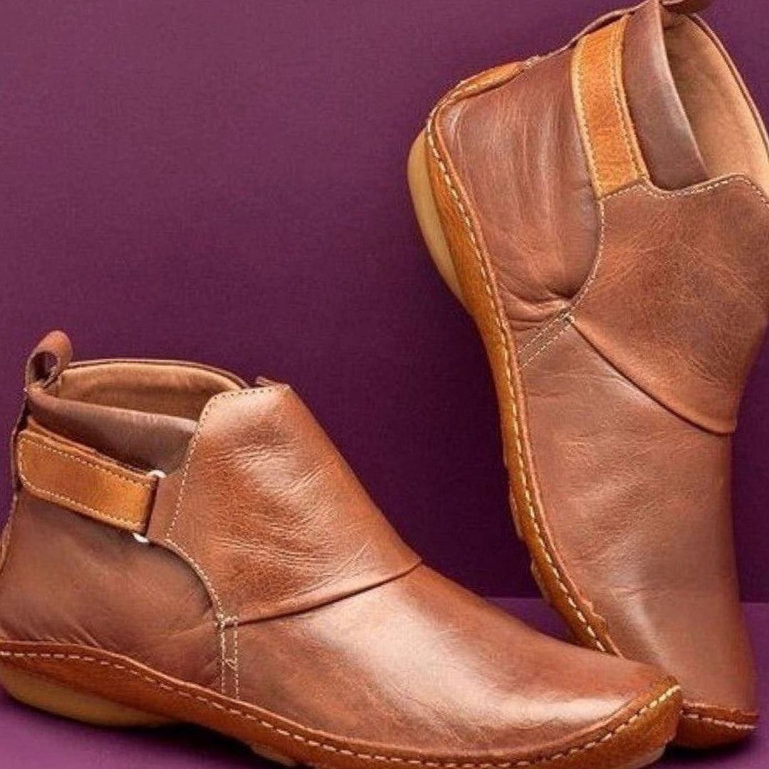 Women's Orthopedic Leather Ankle Boots Slip-On Comfort - Brown