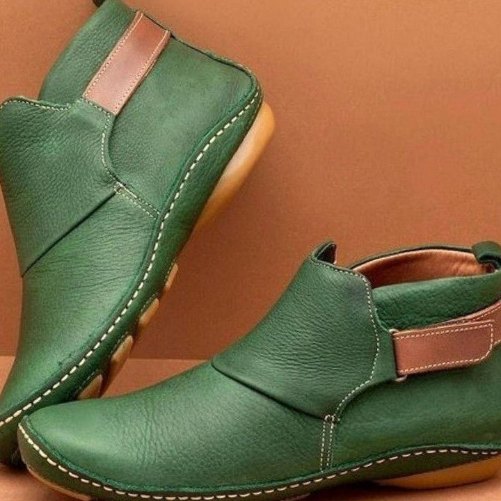 Women's Orthopedic Leather Ankle Boots Slip-On Comfort - Green