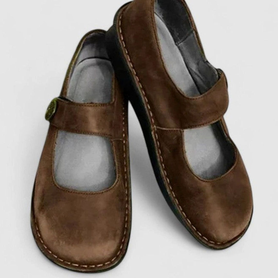 Women's Orthopedic Mary Jane Flats Adjustable Strap Round Toe - Brown