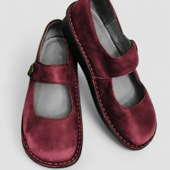 Women's Orthopedic Mary Jane Flats Adjustable Strap Round Toe - Red