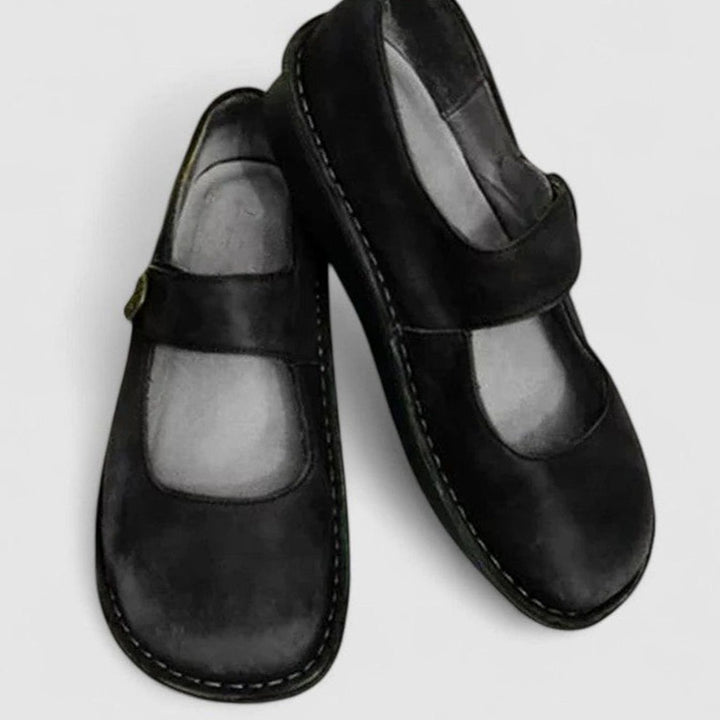 Women's Orthopedic Mary Jane Flats Adjustable Strap Round Toe - Black