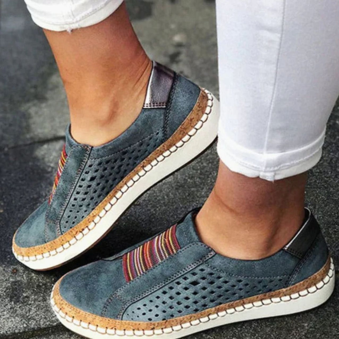 Women's Orthopedic Perforated Slip-On Flatform Trainers - Blue
