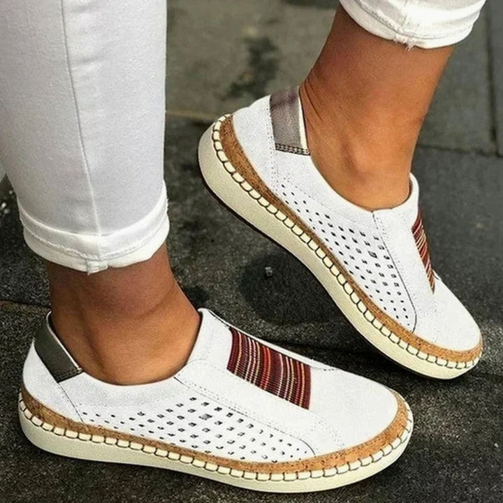 Women's Orthopedic Perforated Slip-On Flatform Trainers - White