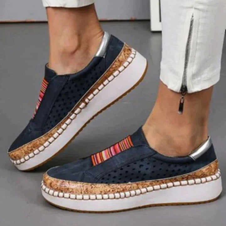 Women's Orthopedic Perforated Slip-On Flatform Trainers - Black