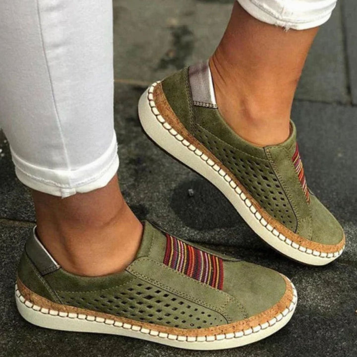Women's Orthopedic Perforated Slip-On Flatform Trainers - Green