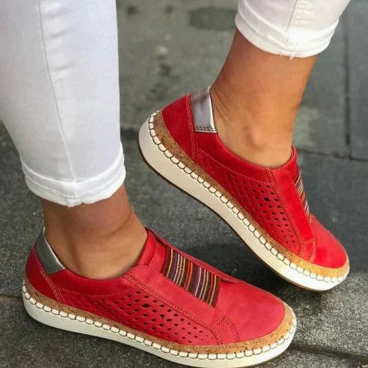 Women's Orthopedic Perforated Slip-On Flatform Trainers - Red