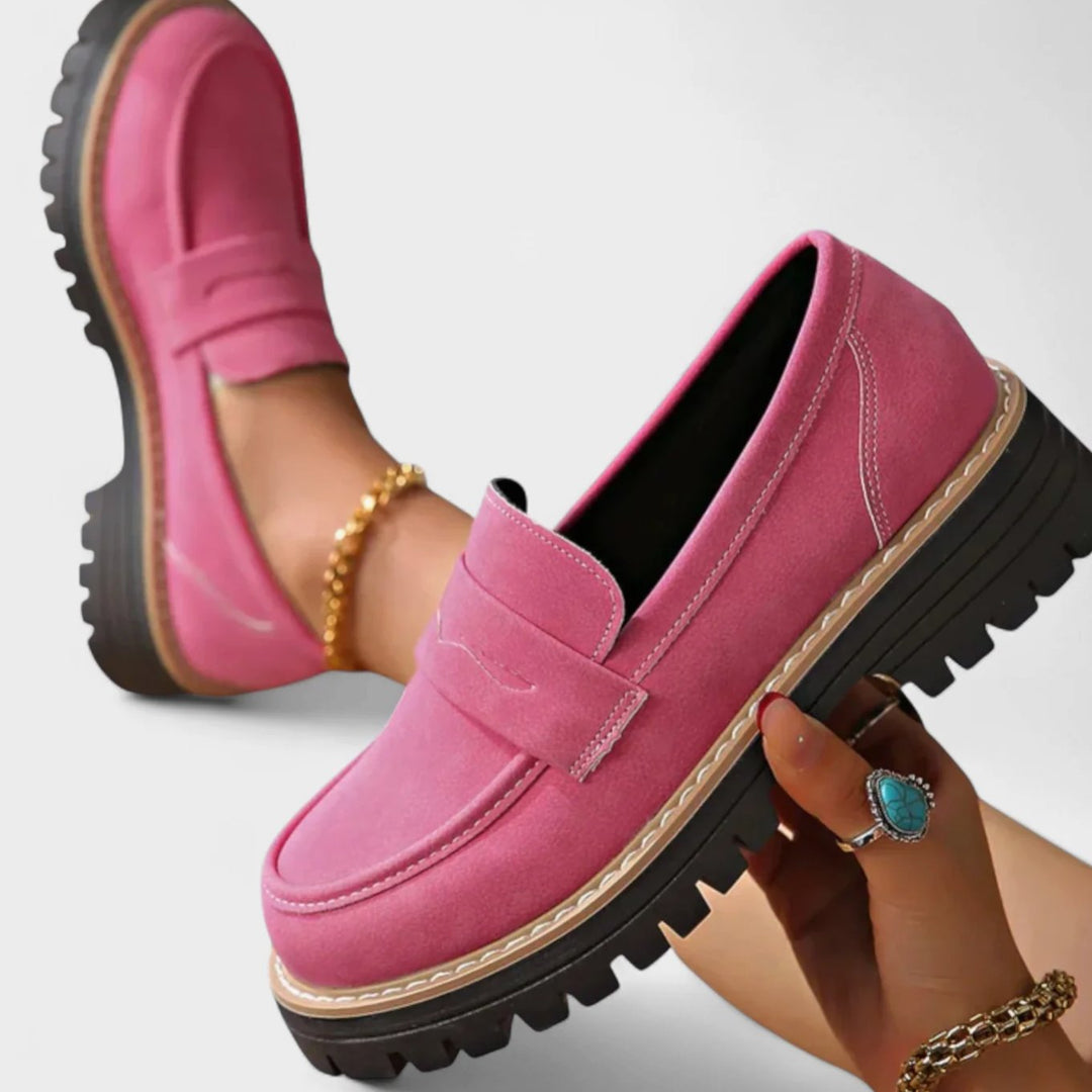 Women's Orthopedic Slip-On Chunky Platform Penny Loafers - Pink