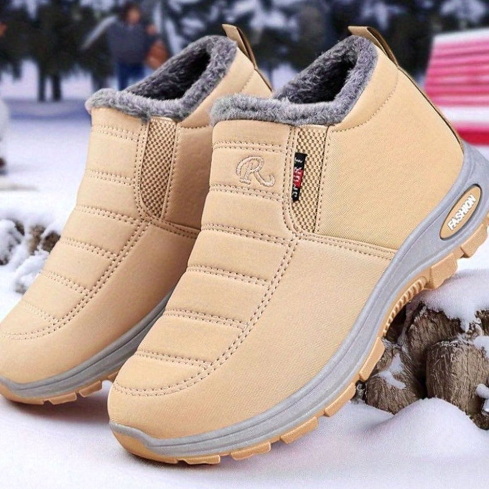 Women's Orthopedic Slip-On Fleece-Lined Winter Ankle Boots - Khaki