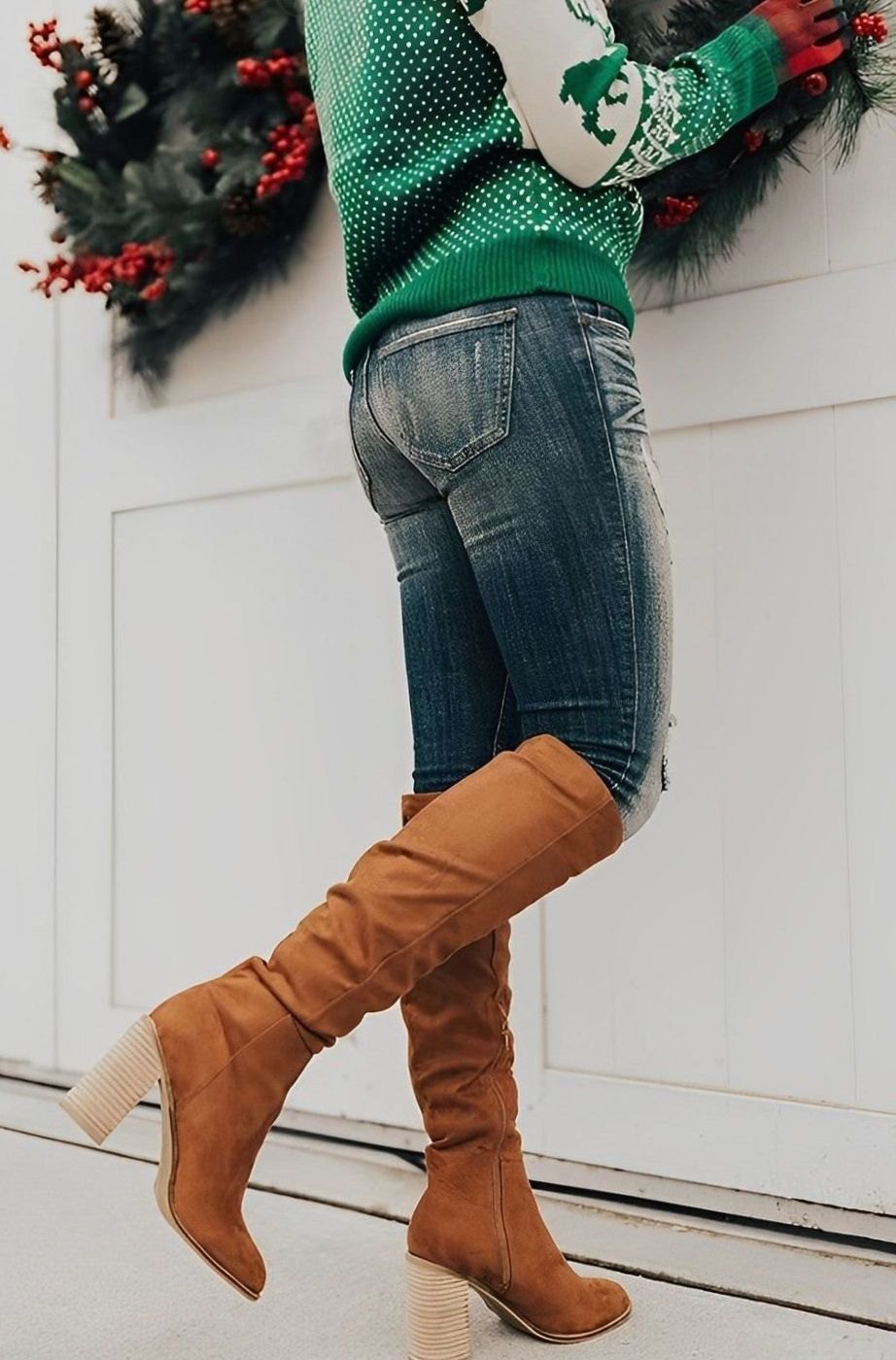 Women's Over-the-Knee Block-Heel Suede-Look Boots