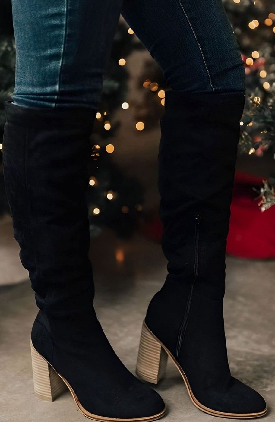 Women's Over-the-Knee Block-Heel Suede-Look Boots
