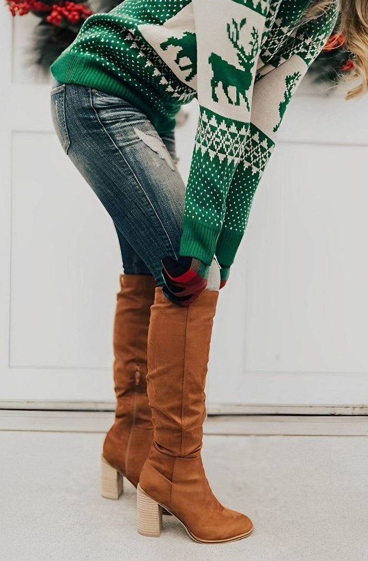 Women's Over-the-Knee Block-Heel Suede-Look Boots