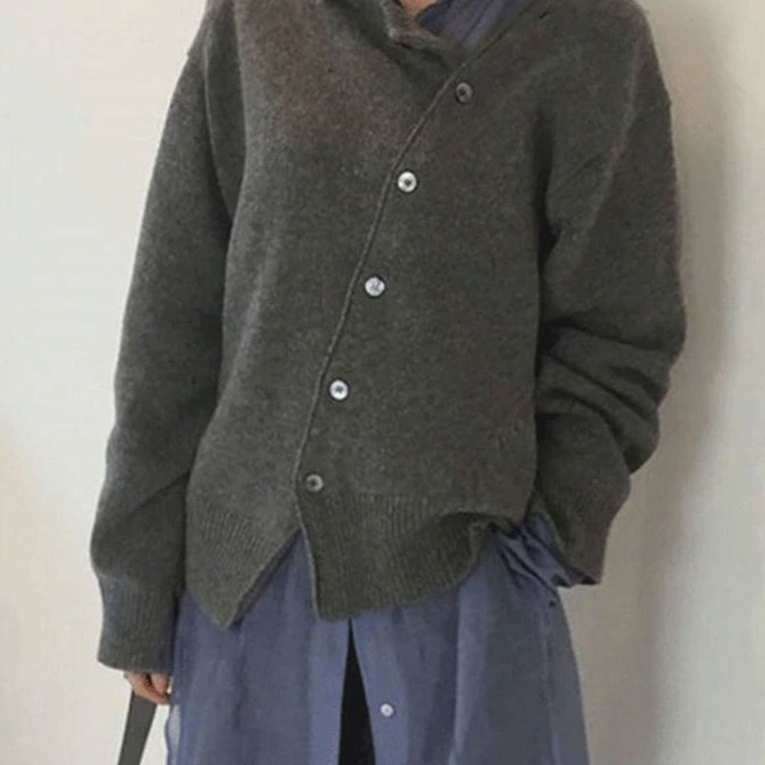 Women's Oversized Button-Front Knit Cardigan - Grey