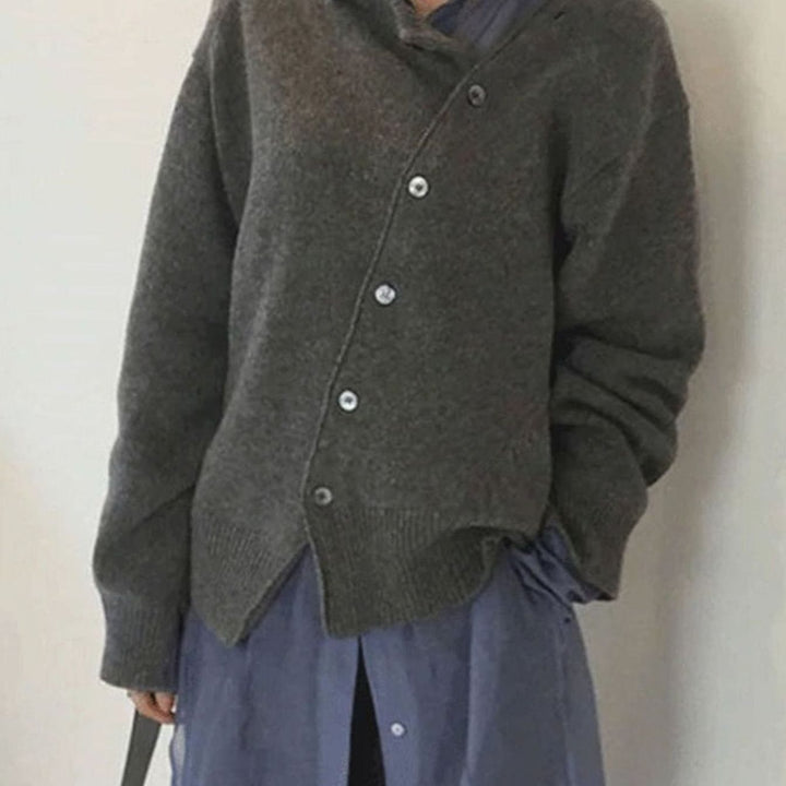 Women's Oversized Button-Front Knit Cardigan - Grey