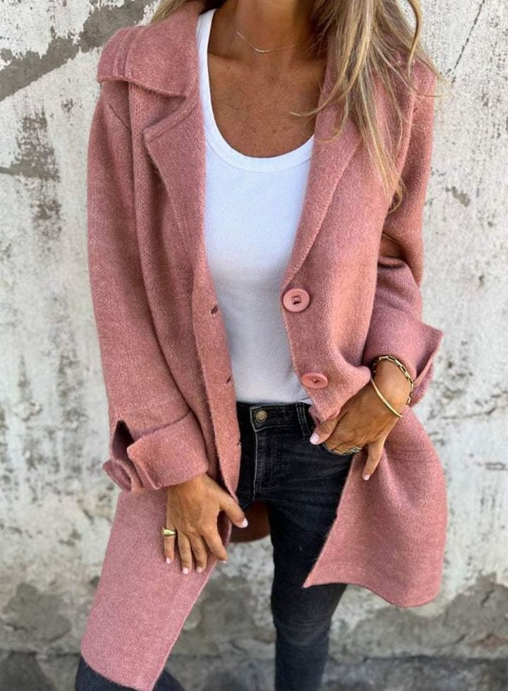 Women's Oversized Button-Front Lapel Collar Blazer Coat - Pink