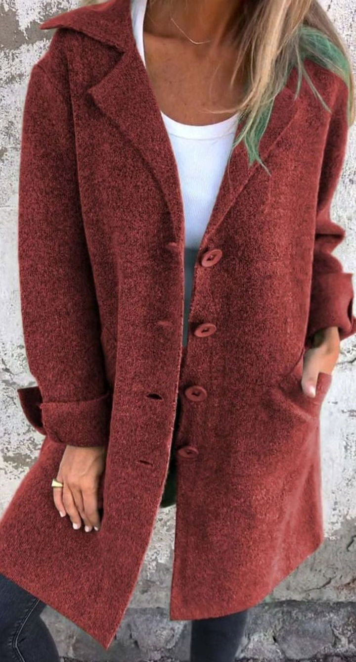 Women's Oversized Button-Front Lapel Collar Blazer Coat - Red