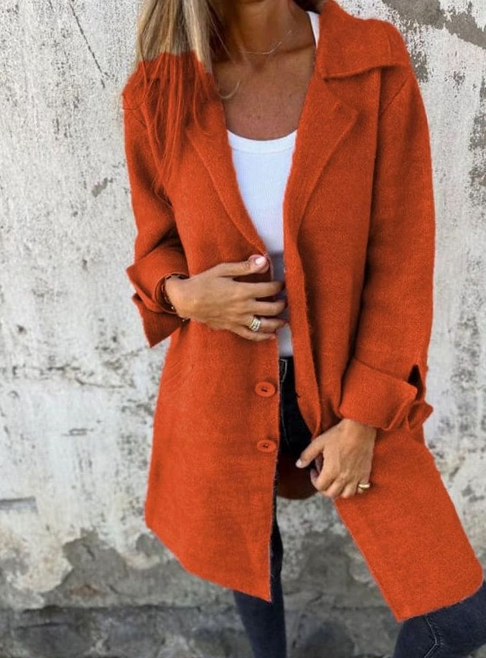 Women's Oversized Button-Front Lapel Collar Blazer Coat