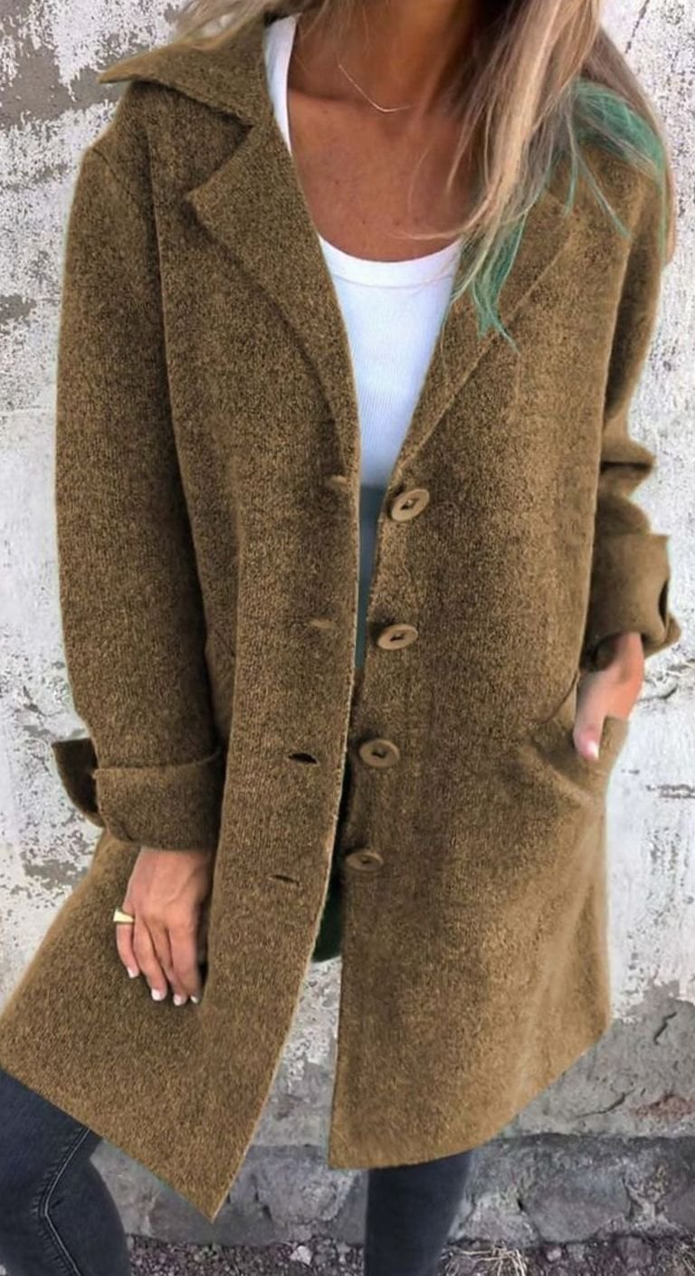 Women's Oversized Button-Front Lapel Collar Blazer Coat - Brown
