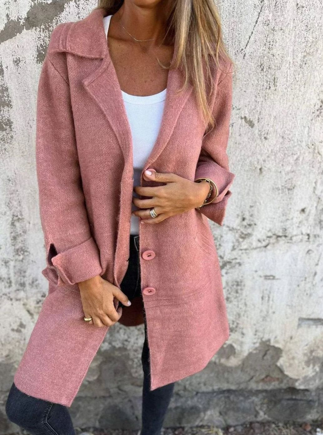 Women's Oversized Button-Front Lapel Collar Blazer Coat