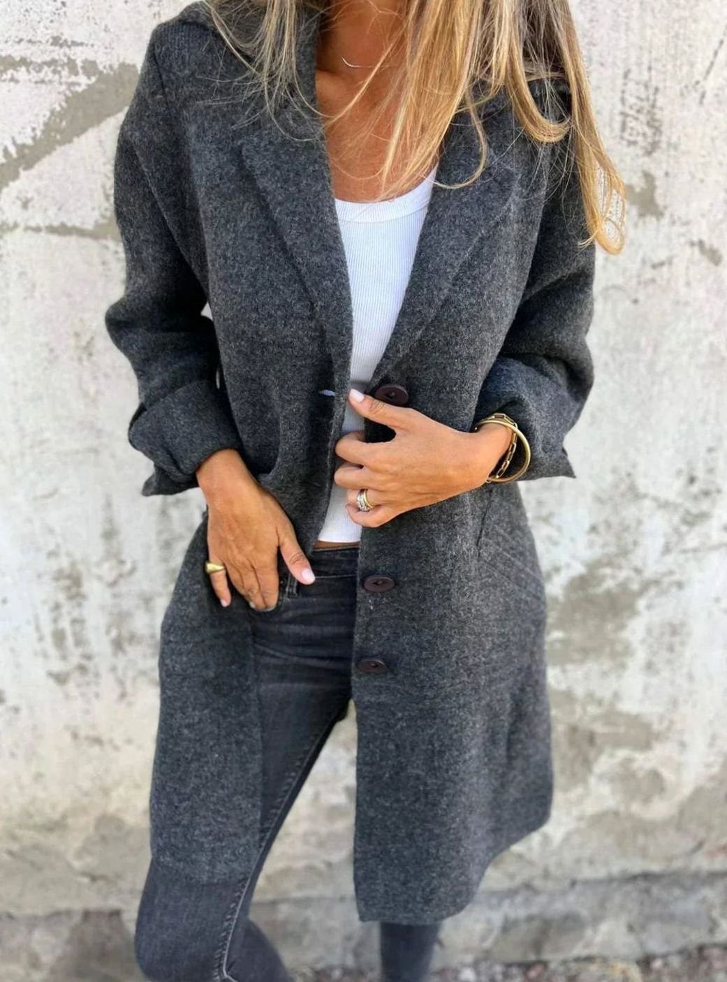 Women's Oversized Button-Front Lapel Collar Blazer Coat