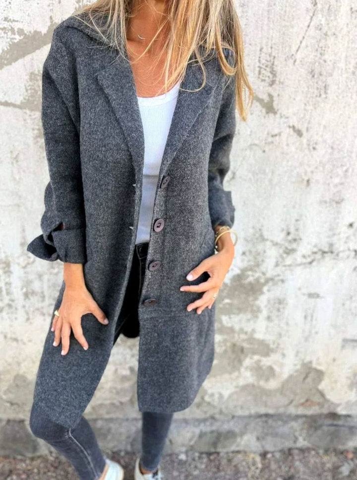 Women's Oversized Button-Front Lapel Collar Blazer Coat - Grey