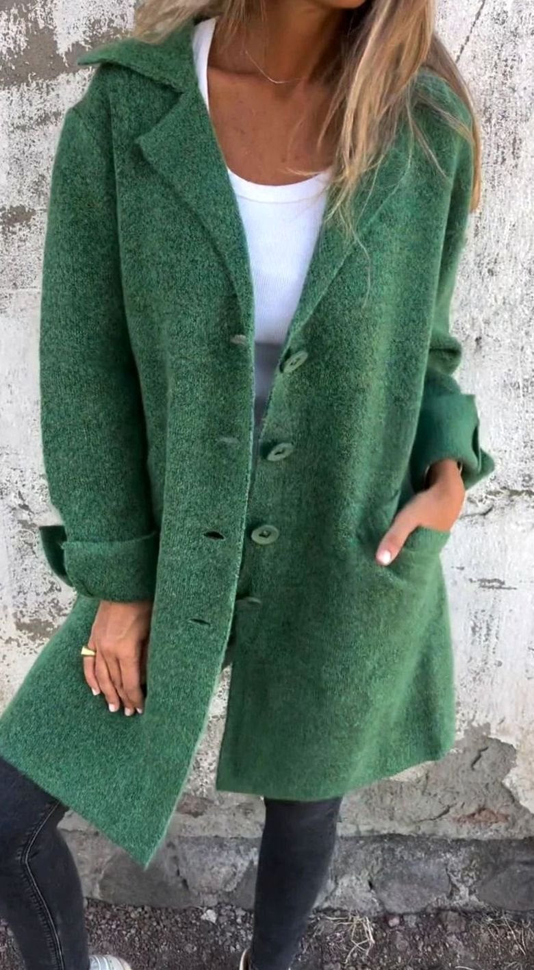 Women's Oversized Button-Front Lapel Collar Blazer Coat - Green