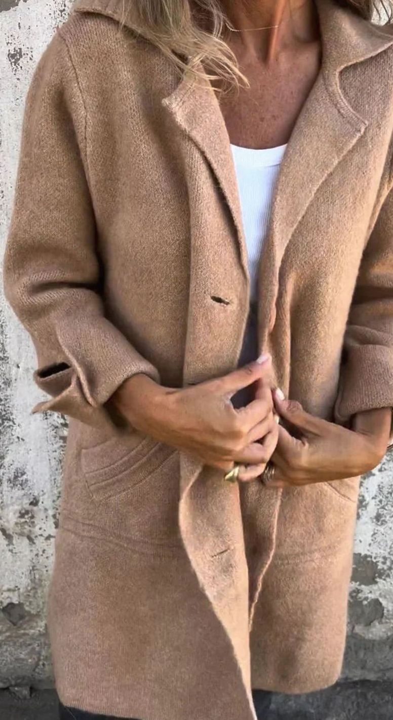 Women's Oversized Button-Front Lapel Collar Blazer Coat - Khaki