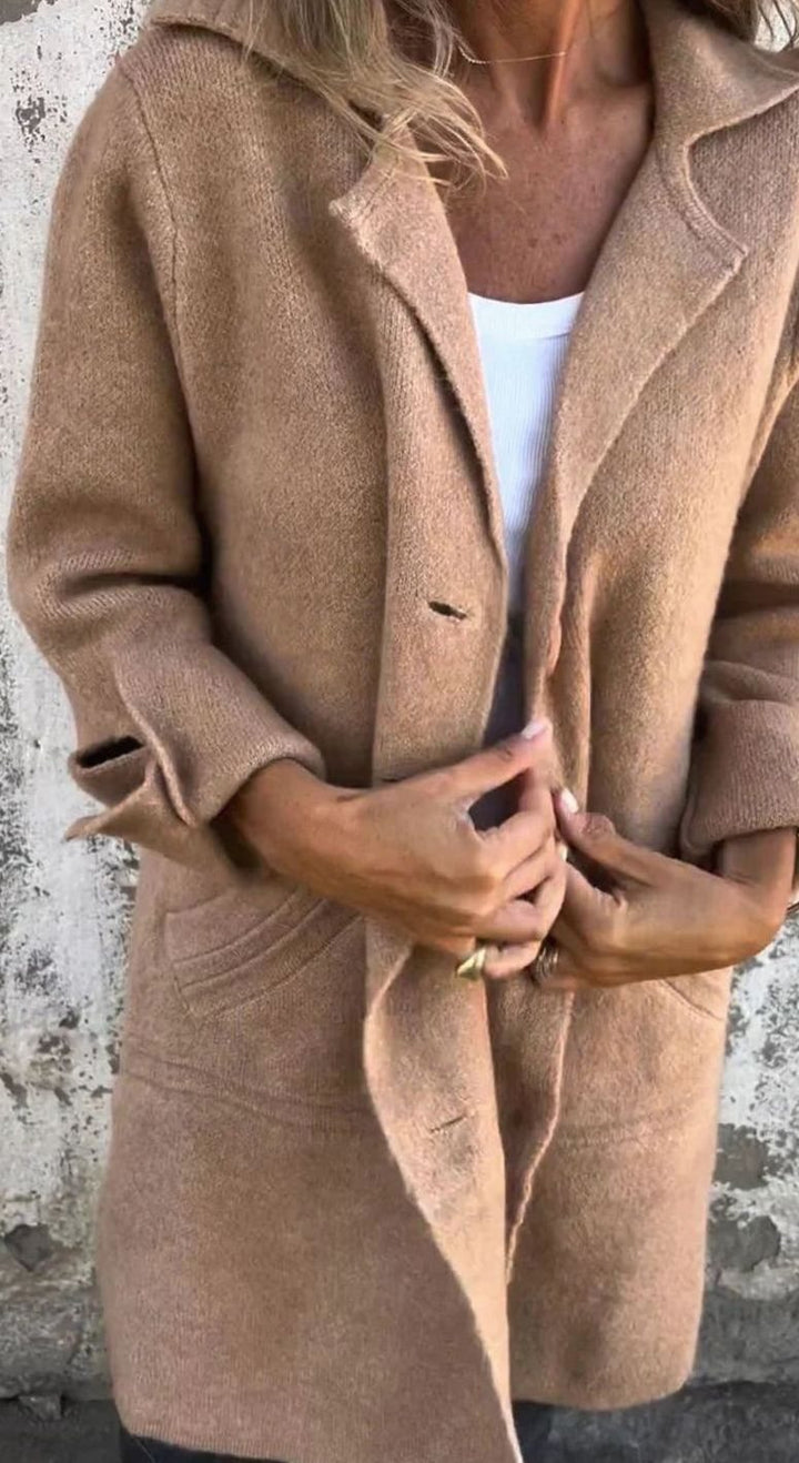Women's Oversized Button-Front Lapel Collar Blazer Coat - Khaki