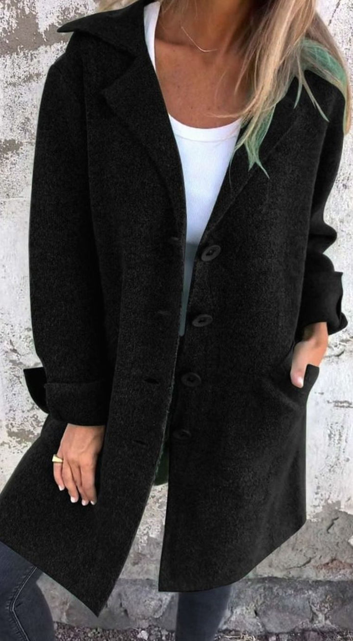 Women's Oversized Button-Front Lapel Collar Blazer Coat - Black