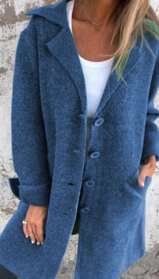 Women's Oversized Button-Front Lapel Collar Blazer Coat - Blue